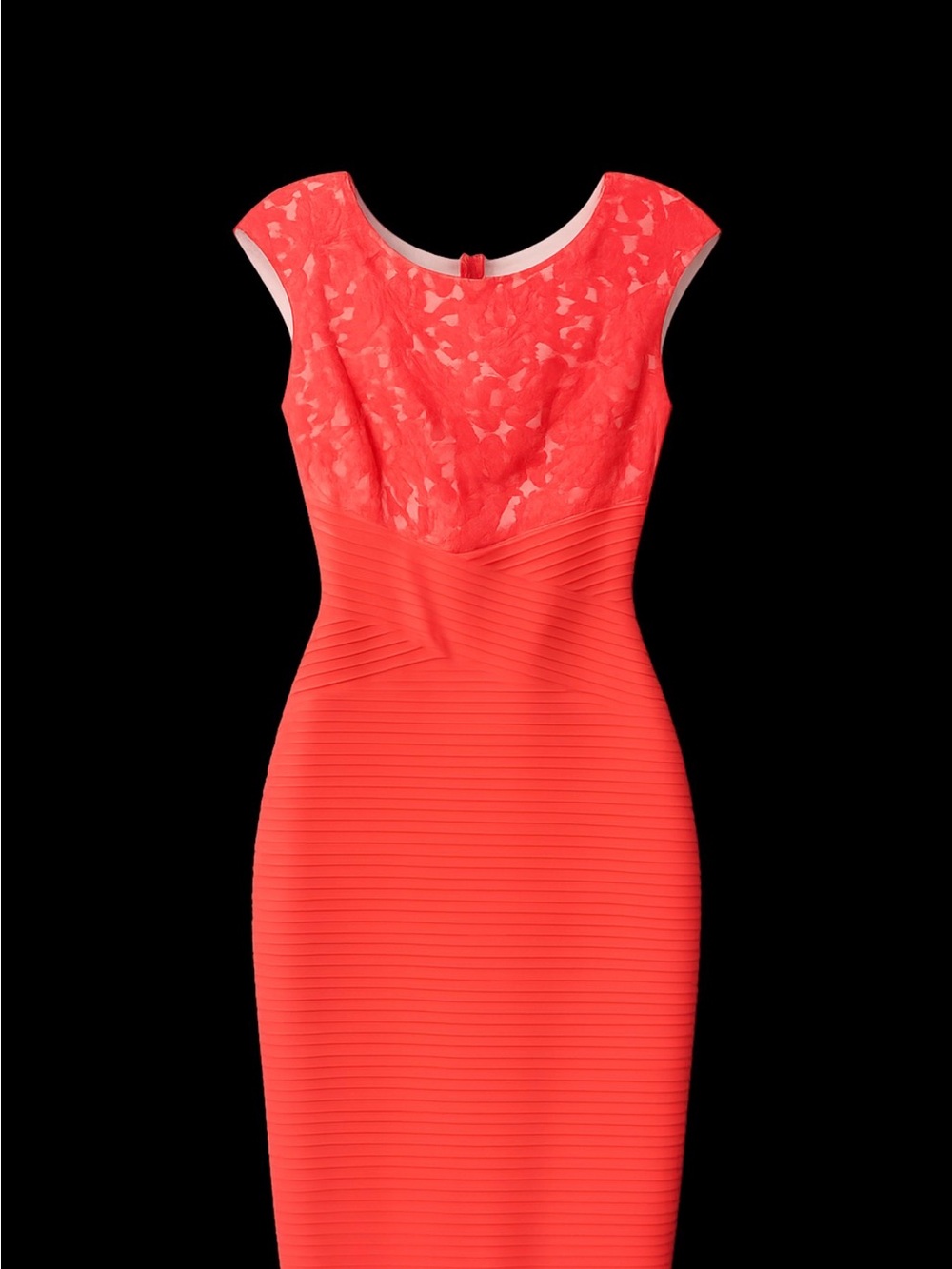 Signature by Sangria Coral Lace-Top Midi Sheath Dress
